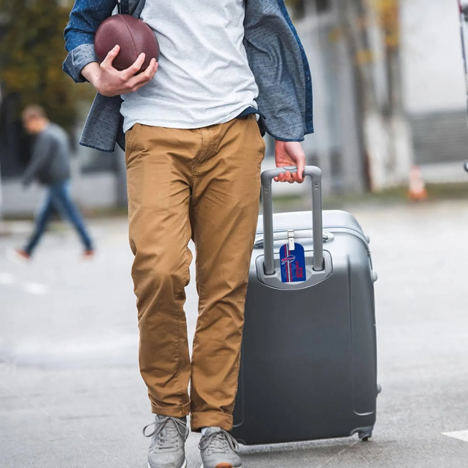 2 Pack Leather Football Sport Fan Luggage Tag for SuitcaseRed Blue Design Travel Suitcase Tag with Privacy Flap Address Labels