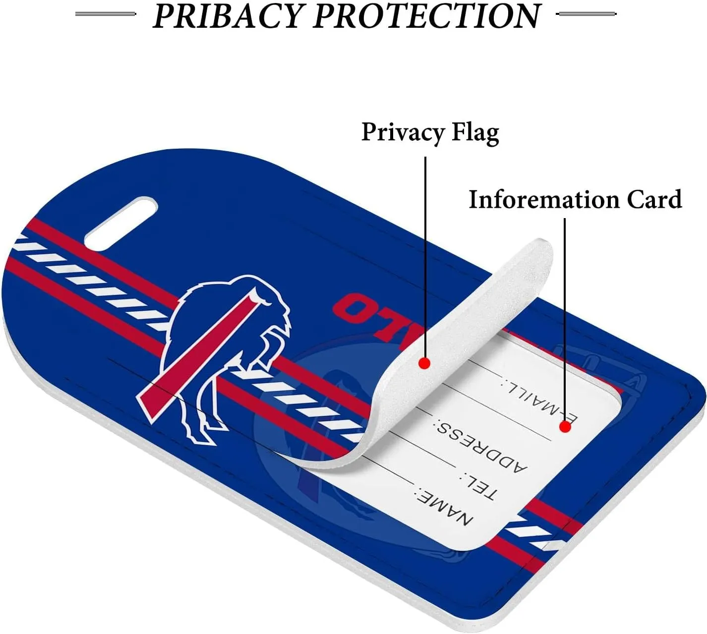 2 Pack Leather Football Sport Fan Luggage Tag for SuitcaseRed Blue Design Travel Suitcase Tag with Privacy Flap Address Labels