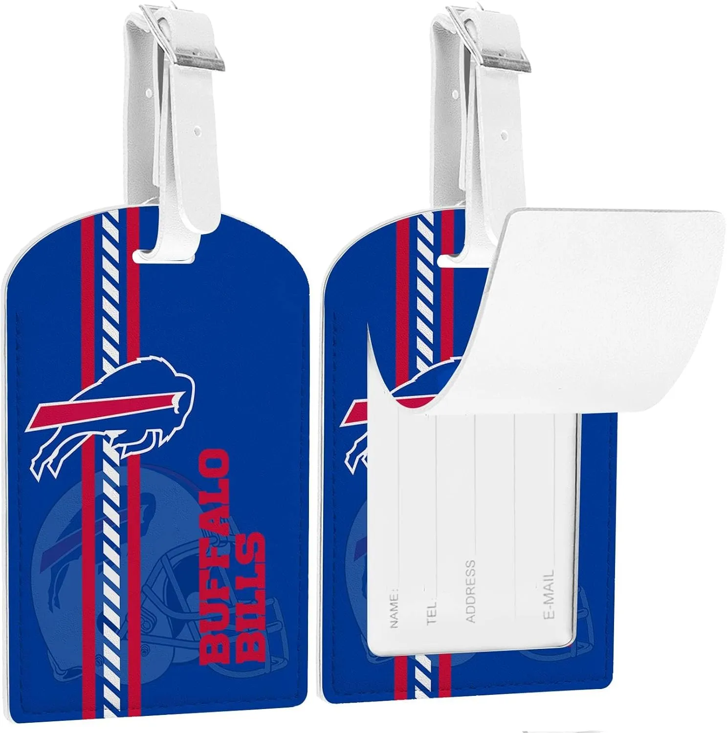 2 Pack Leather Football Sport Fan Luggage Tag for SuitcaseRed Blue Design Travel Suitcase Tag with Privacy Flap Address Labels