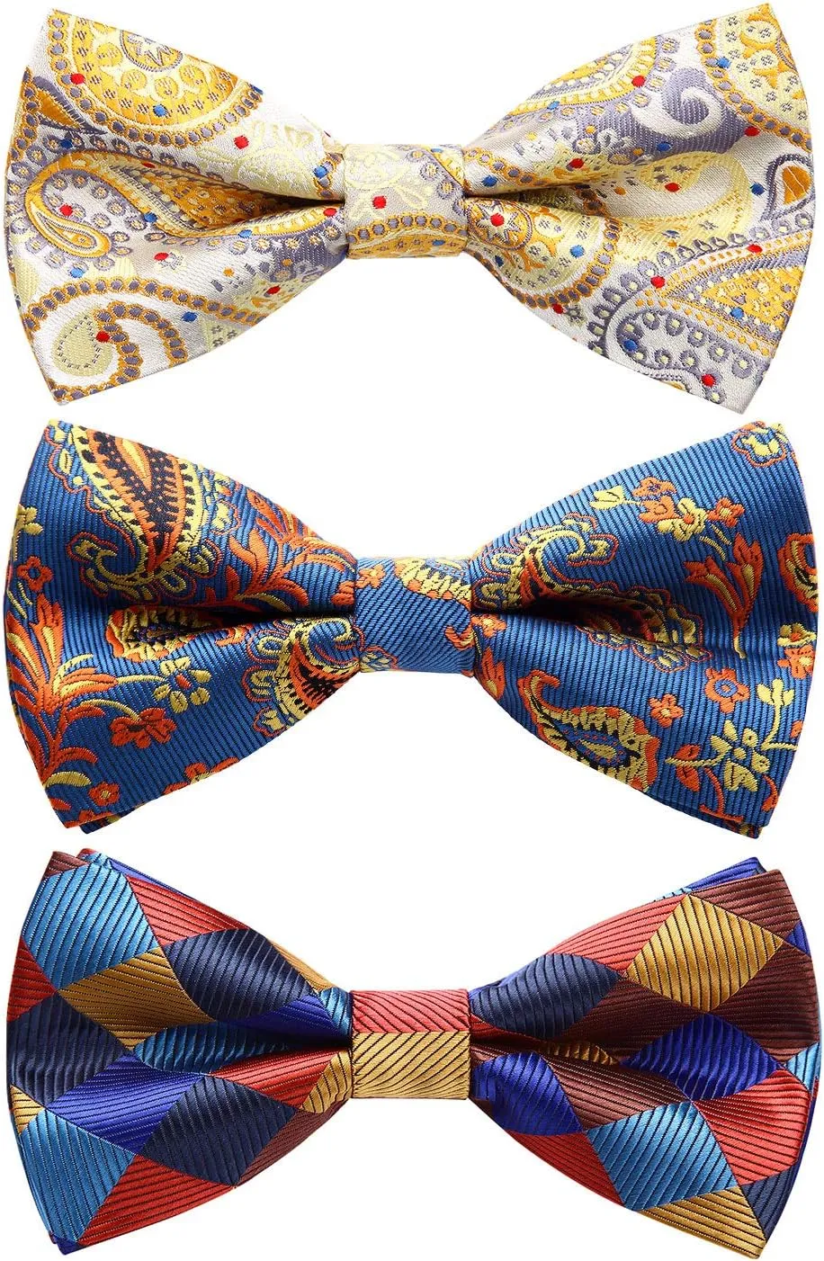 3/6 Pack Bow Tie Paisley Plaid Dot Pre-Tie Bow Tie Classic Formal Bow Ties for Men Adjustable Bowtie Tuxedo Wedding