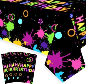 4 Pack Glow Tablecovers - Neon Plastic Disposable Birthday Table Cover, Black Light Party Supplies