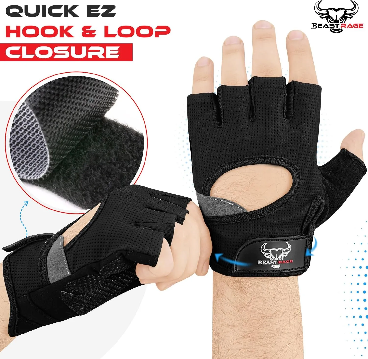 BEAST RAGE Fingerless Weight Lifting Gloves with Palm Protection Padding, Breathable Lightweight Gym Gloves for Men, Women, Weightlifting, Cycling, Exercise, Training Pull Up