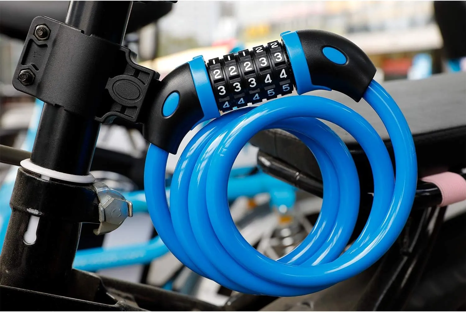 Bike Lock Bicycle Lock Chain 5-Digit Combination Lock Core Steel Wire Bike Lock Security&Portable Bicycle Locks,1.1m x 1/2 inch (Light Blue)