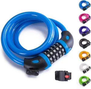 Bike Lock Bicycle Lock Chain 5-Digit Combination Lock Core Steel Wire Bike Lock Security&Portable Bicycle Locks,1.1m x 1/2 inch (Light Blue)