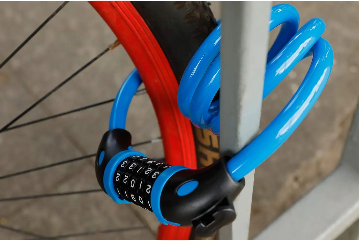 Bike Lock Bicycle Lock Chain 5-Digit Combination Lock Core Steel Wire Bike Lock Security&Portable Bicycle Locks,1.1m x 1/2 inch (Light Blue)