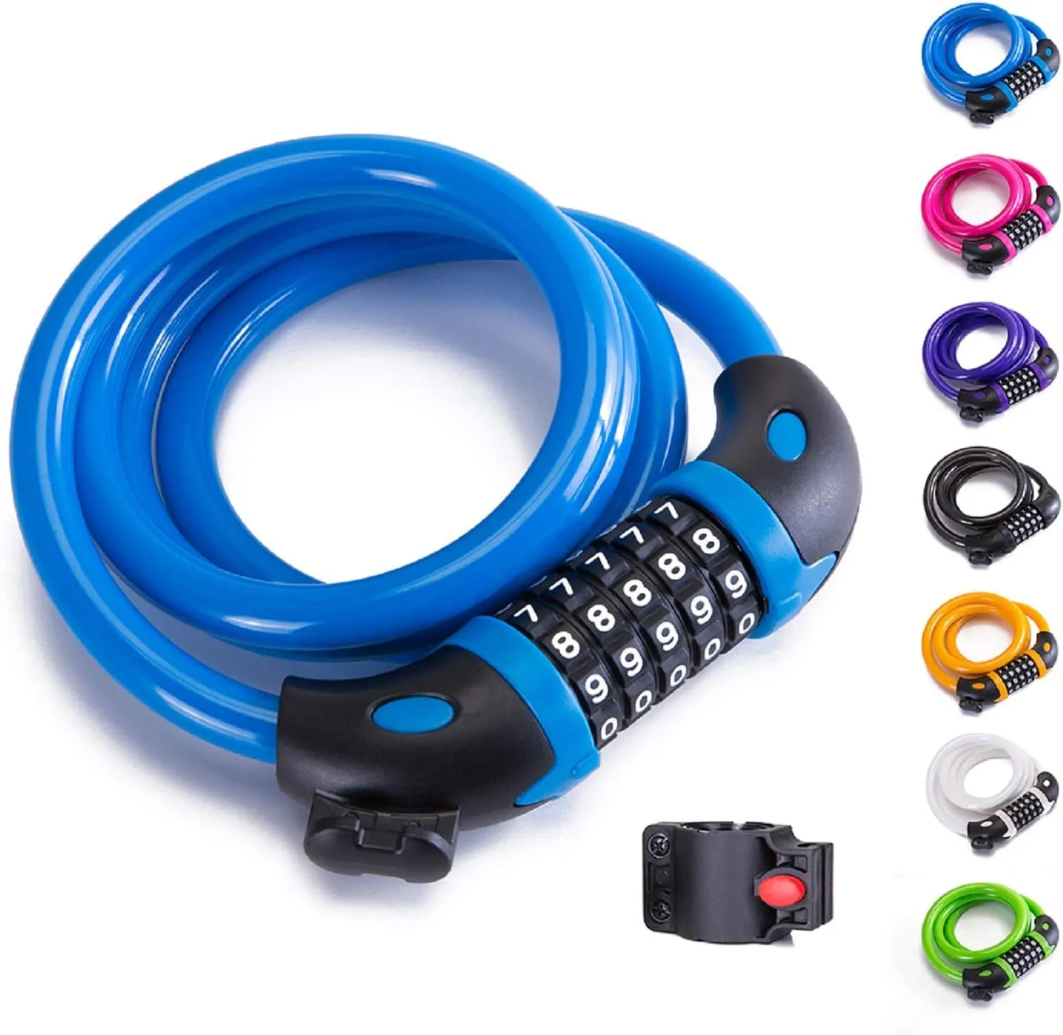 Bike Lock Bicycle Lock Chain 5-Digit Combination Lock Core Steel Wire Bike Lock Security&Portable Bicycle Locks,1.1m x 1/2 inch (Light Blue)