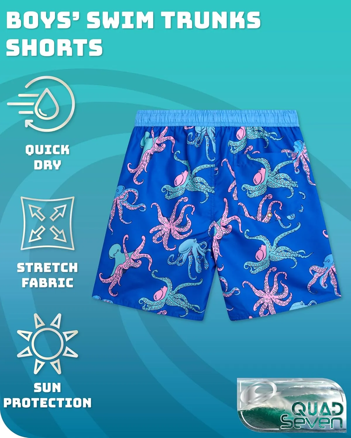Boys Swim Trunks - 2 Pack Quick Dry Printed Boys Board Shorts Bathing Suit Kids Swimwear with Pockets (Size:8-18)