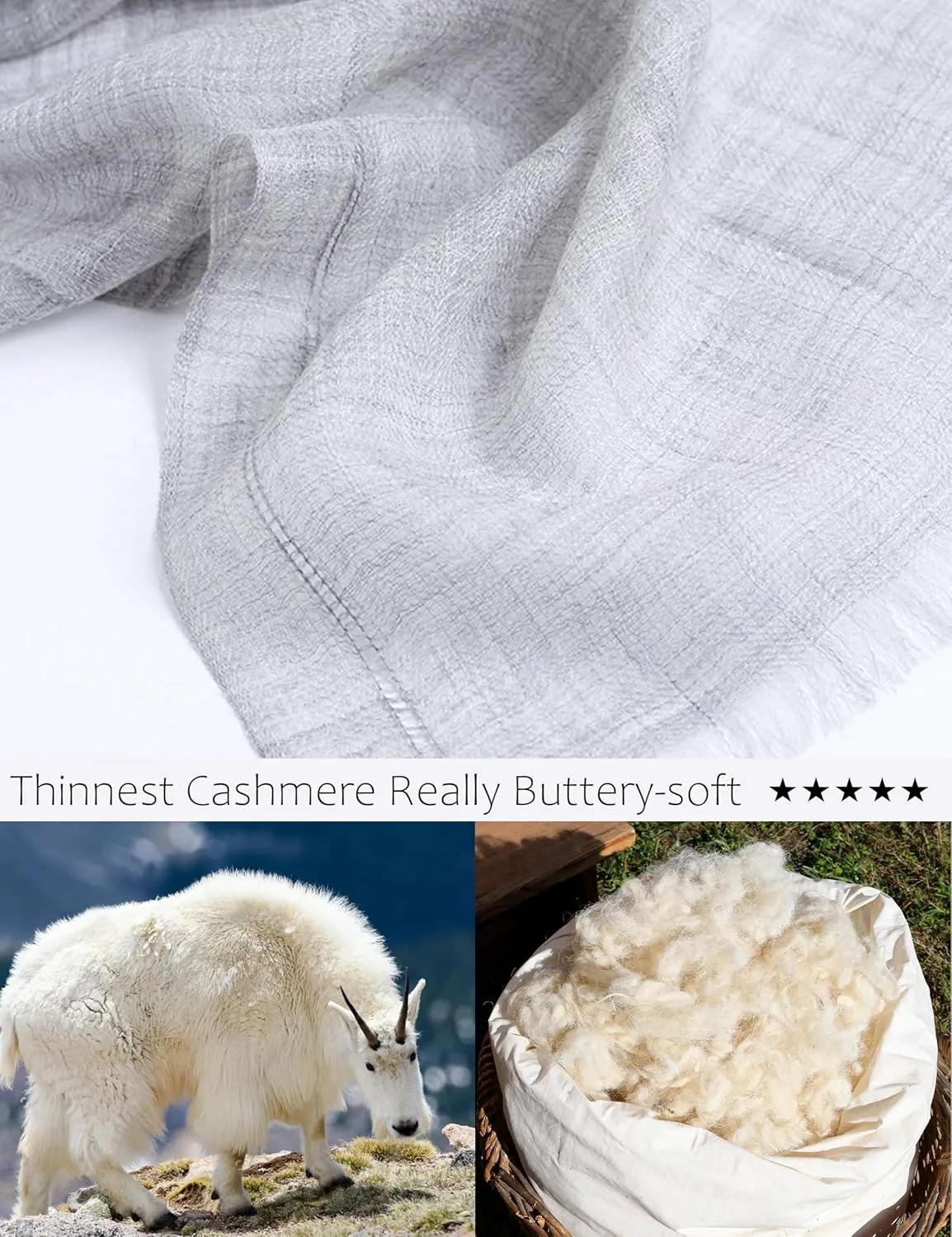Buttery-soft Cashmere Wrap Lightweight Scarf Shawl Travel Stole for Wayfarer Extra Large 75"x35"