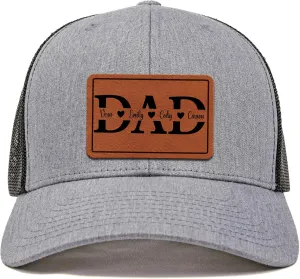 Custom Dad Hat with Kids Names - Personalized Father's Day, Birthday, for Dad, Grandpa  Engraved Trucker Cap with Leather Patch Multi