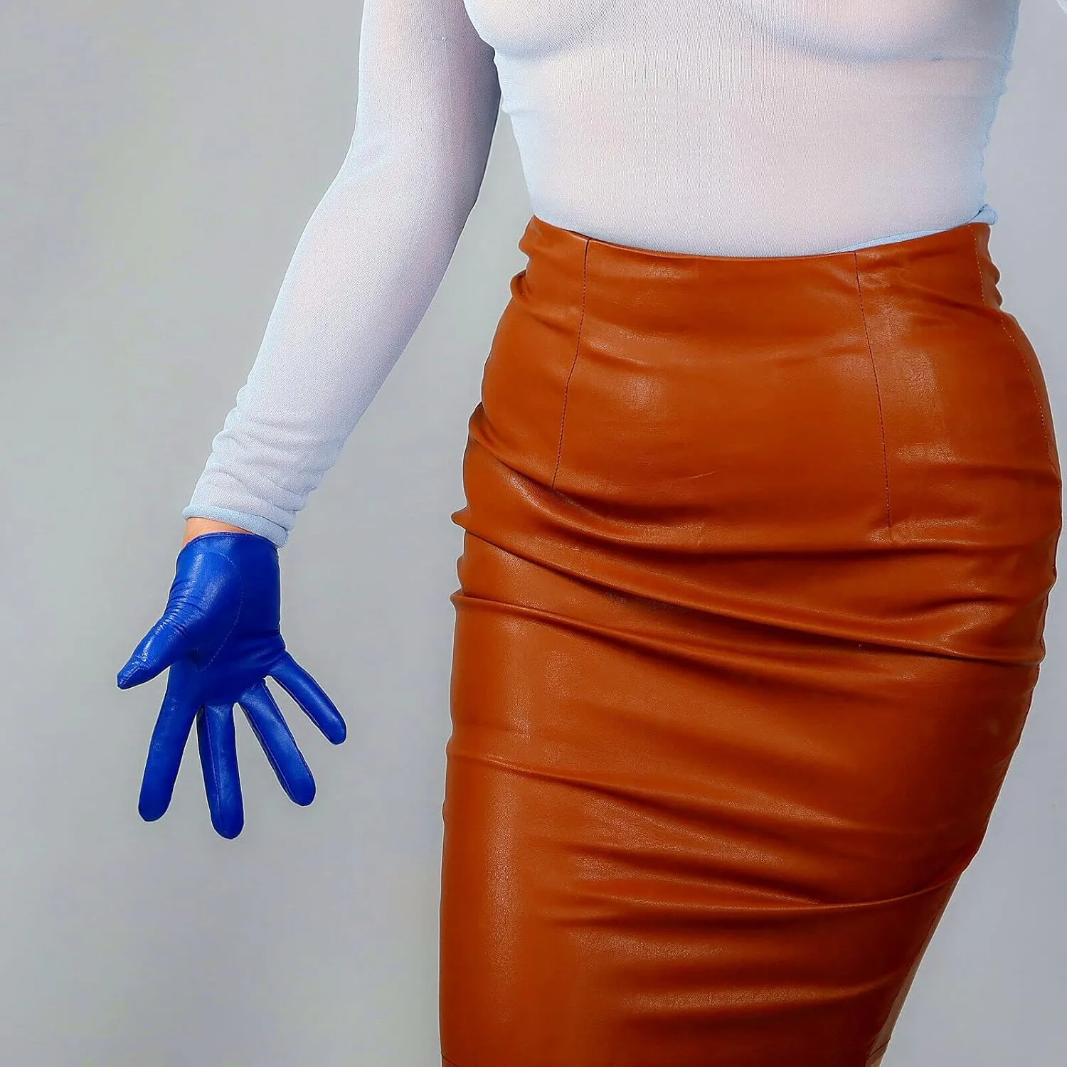 DooWay Women Short Real Leather Dress Gloves TOUCHSSCREEN Half Palm 5" Genuine Import Lambskin Gothic Driving Party Gloves