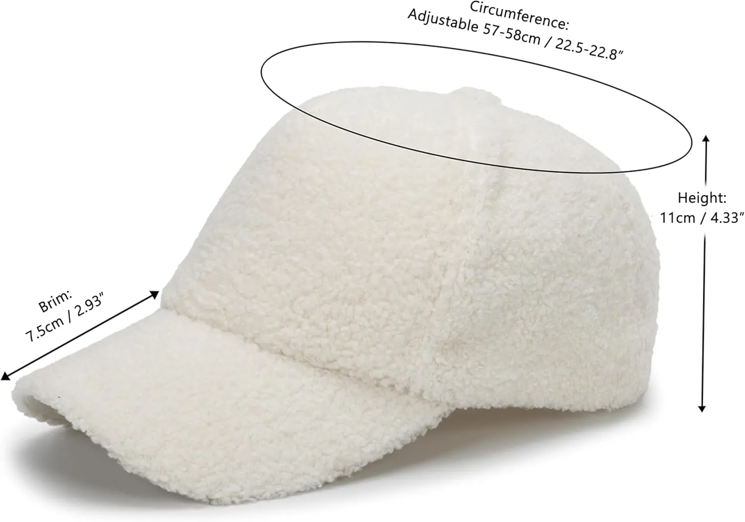 Faux-Sherpa-Baseball-Hat for Women & Men Winter Warm Faux Shearling Baseball Cap Teddy-Fleece Hip-Hop Cap