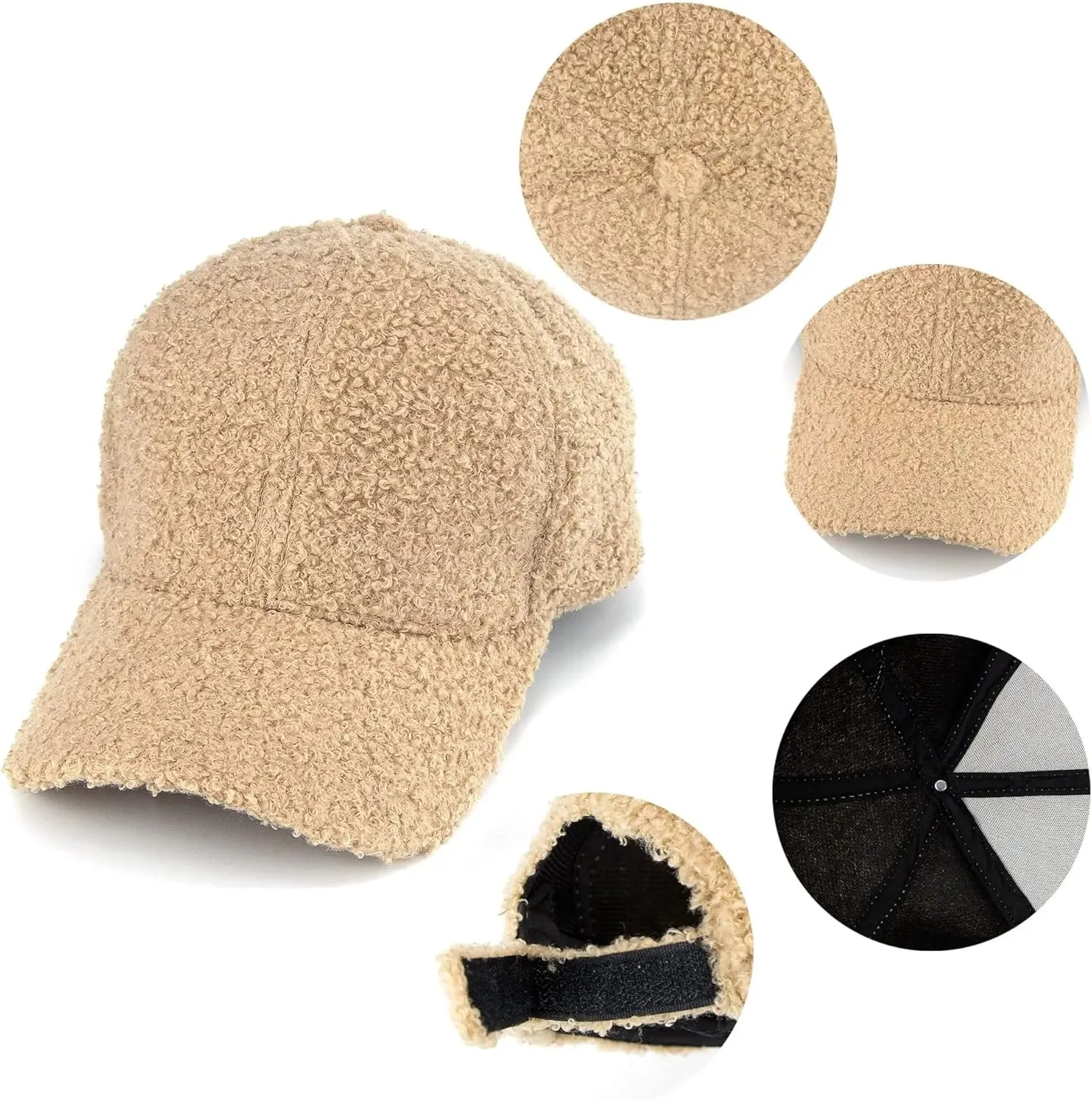 Faux-Sherpa-Baseball-Hat for Women & Men Winter Warm Faux Shearling Baseball Cap Teddy-Fleece Hip-Hop Cap