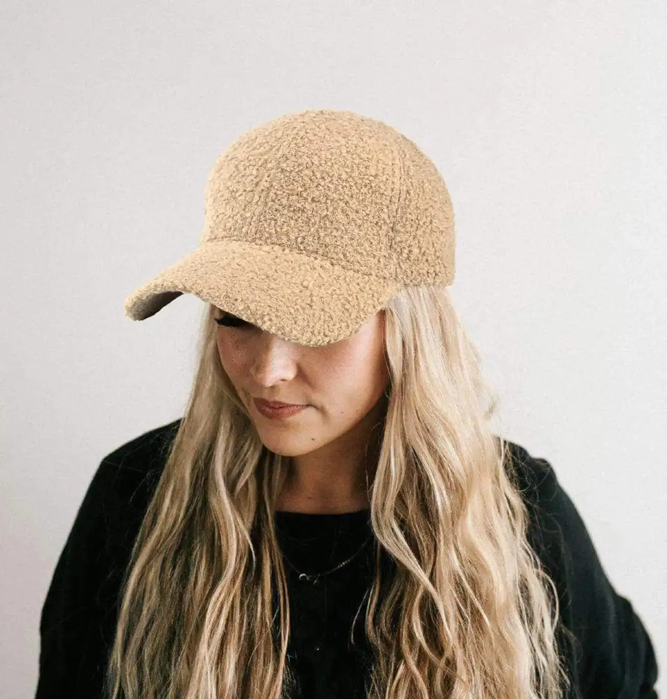 Faux-Sherpa-Baseball-Hat for Women & Men Winter Warm Faux Shearling Baseball Cap Teddy-Fleece Hip-Hop Cap