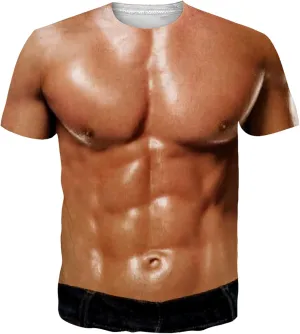 Goodstoworld Unisex 3D Fake Abs T Shirts Shredded Chest Printed Short Sleeve Costume Novelty Tees Shirt