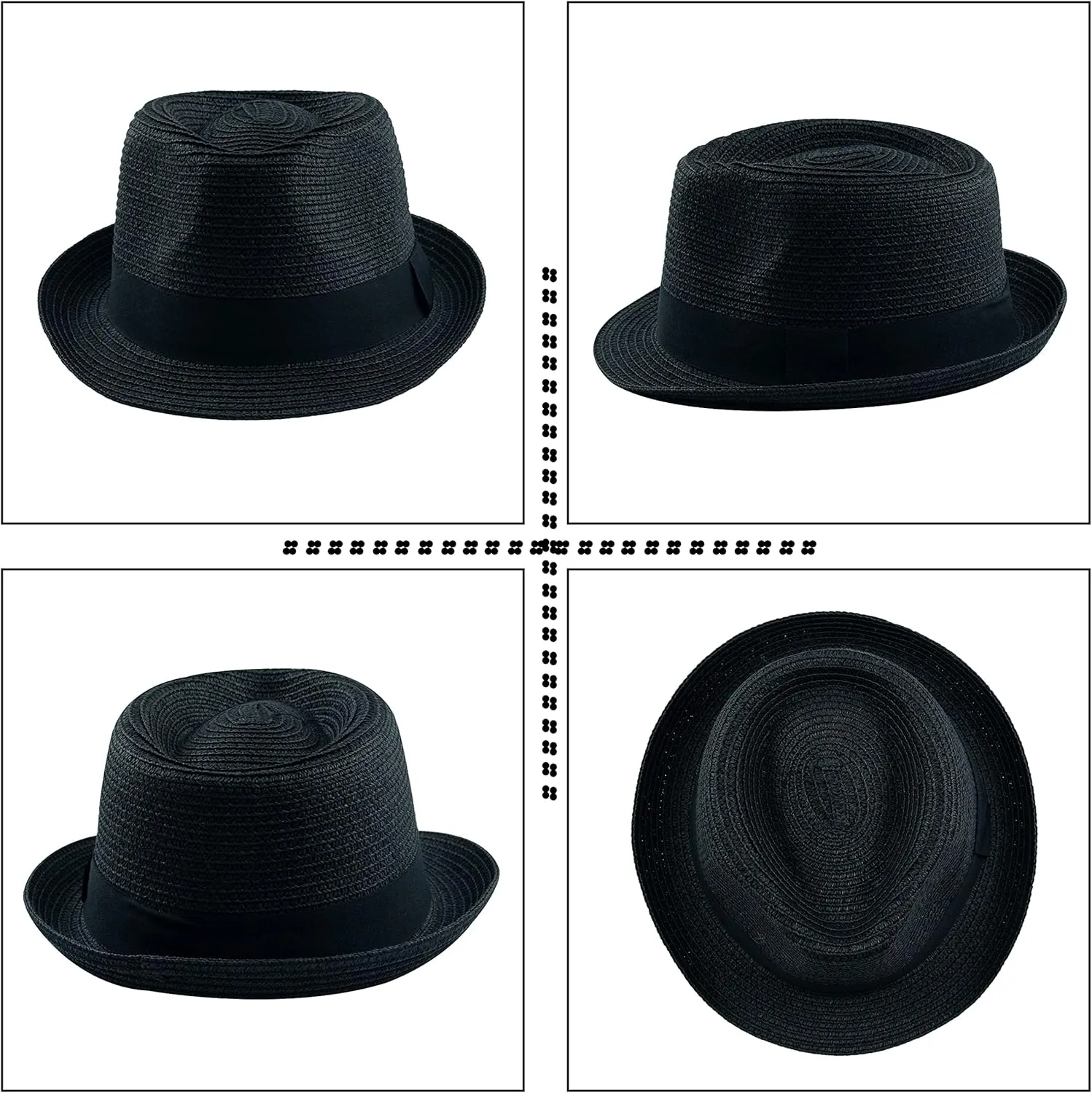 Kids Girls Boys Straw Fedora Hat Summer Short Brim Panama Cap Beach Sun Hats (Fit 4-8T)