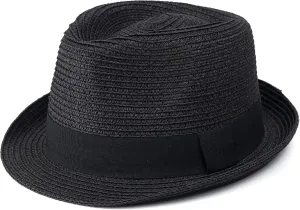 Kids Girls Boys Straw Fedora Hat Summer Short Brim Panama Cap Beach Sun Hats (Fit 4-8T)
