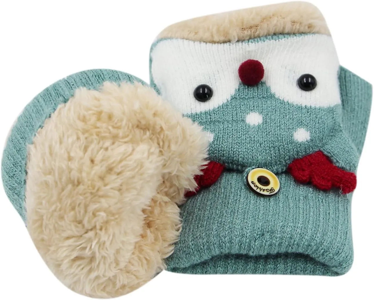 Kids Toddlers Cute Reindeer Fleece Lined Gloves Convertible Flip Top Fingerless Mittens for Boys Girls