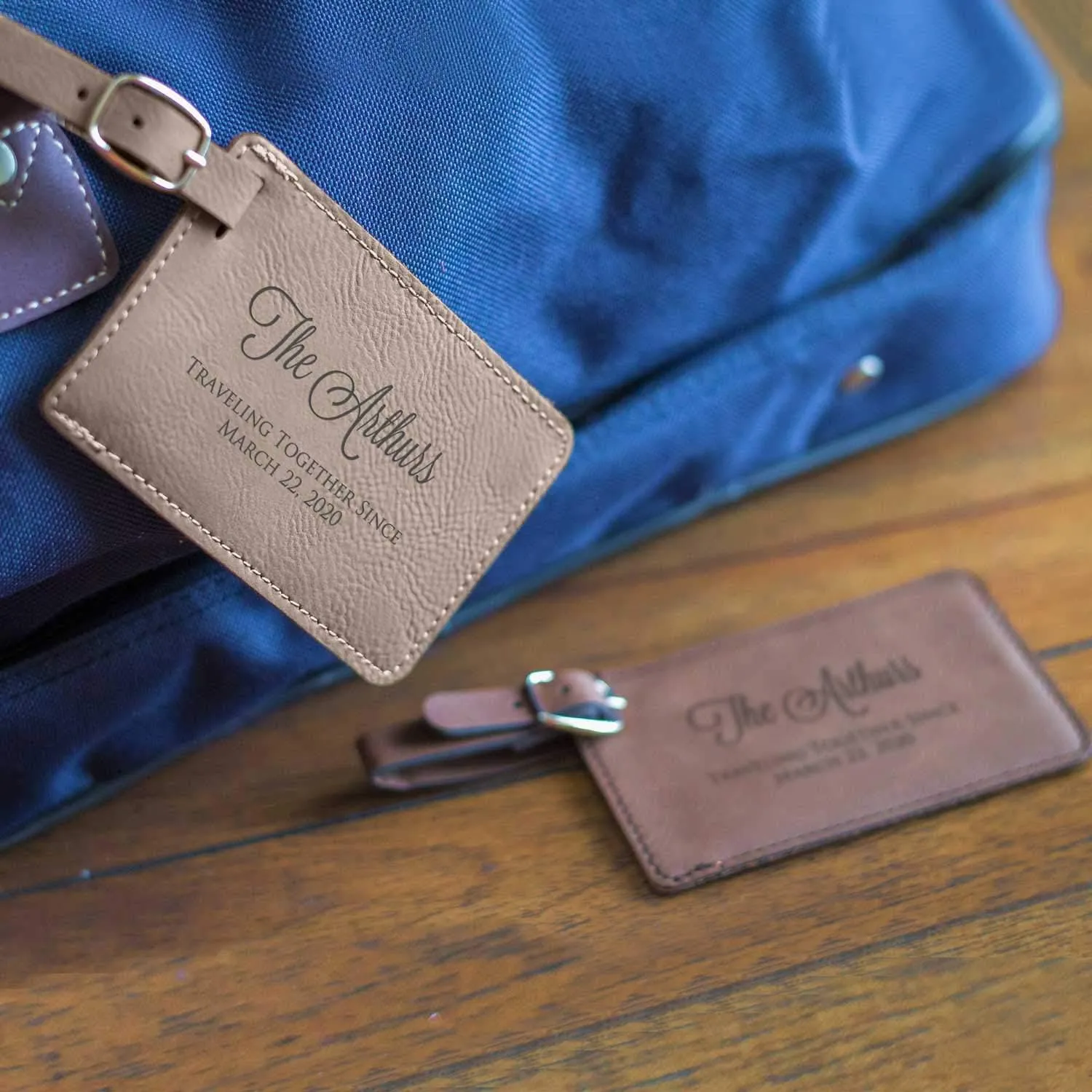 Lifetime Creations Pair (2) Personalized Anniversary Luggage Tags - Personalized Vegan Leather Luggage Tag with Names, Traveling Together Gift (Black & Gray)
