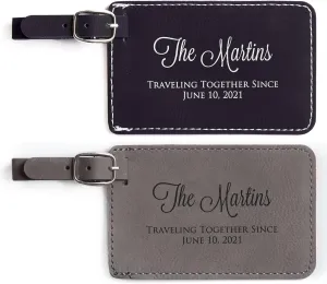 Lifetime Creations Pair (2) Personalized Anniversary Luggage Tags - Personalized Vegan Leather Luggage Tag with Names, Traveling Together Gift (Black & Gray)
