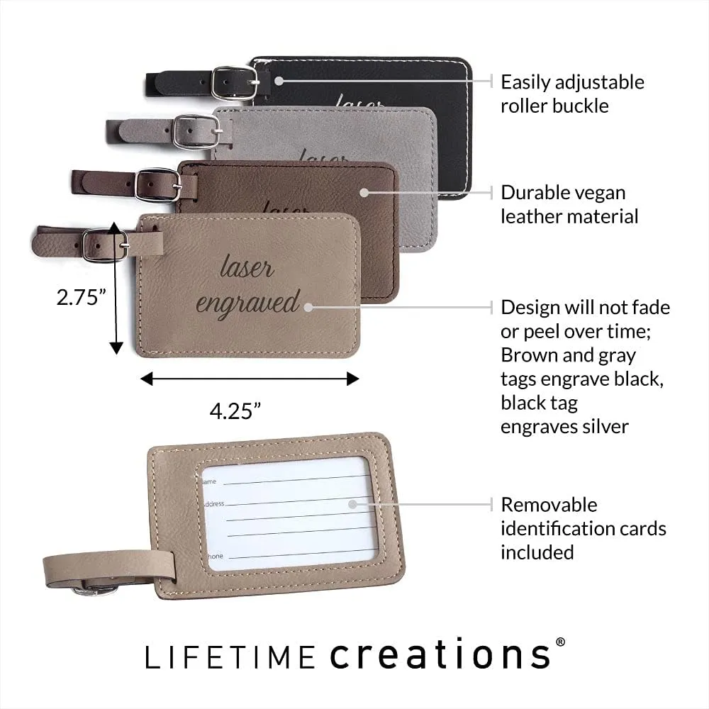 Lifetime Creations Pair (2) Personalized Anniversary Luggage Tags - Personalized Vegan Leather Luggage Tag with Names, Traveling Together Gift (Black & Gray)