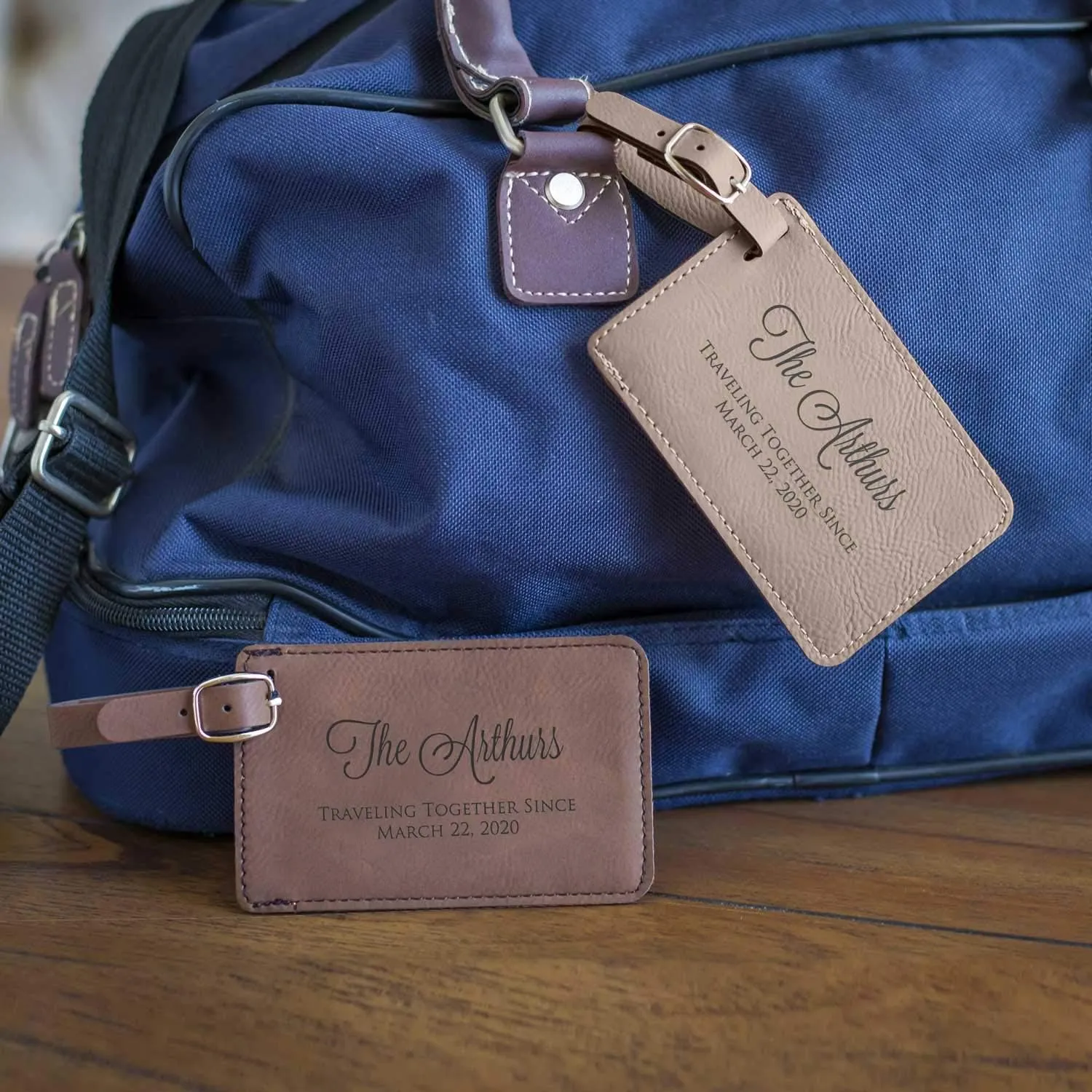 Lifetime Creations Pair (2) Personalized Anniversary Luggage Tags - Personalized Vegan Leather Luggage Tag with Names, Traveling Together Gift (Black & Gray)