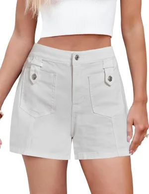 luvamia Jean Shorts for Women High Waisted Wide Leg Elastic Waist Stretchy Denim Jorts Summer Causal Shorts with Pockets