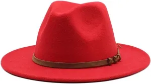 Men's and Women's British Vintage Top Hat Felt Hat Autumn and Winter New Wool Flat Brim Jazz Hat Fengyan Cowboy Hats (Color : Rose Red, Size : Large(59-61cm))