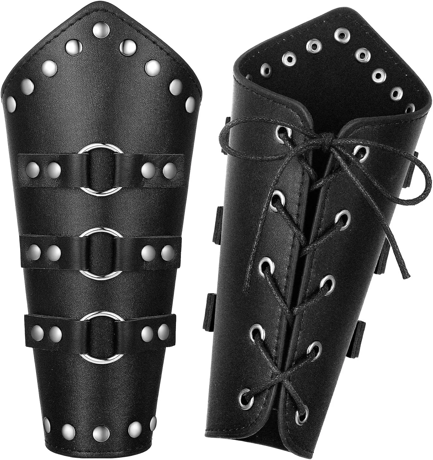 Patelai 1 Pair Faux Leather Arm Guards Arm Bracers Leather Gauntlet Medieval Viking Cosplay Accessories for Men Women
