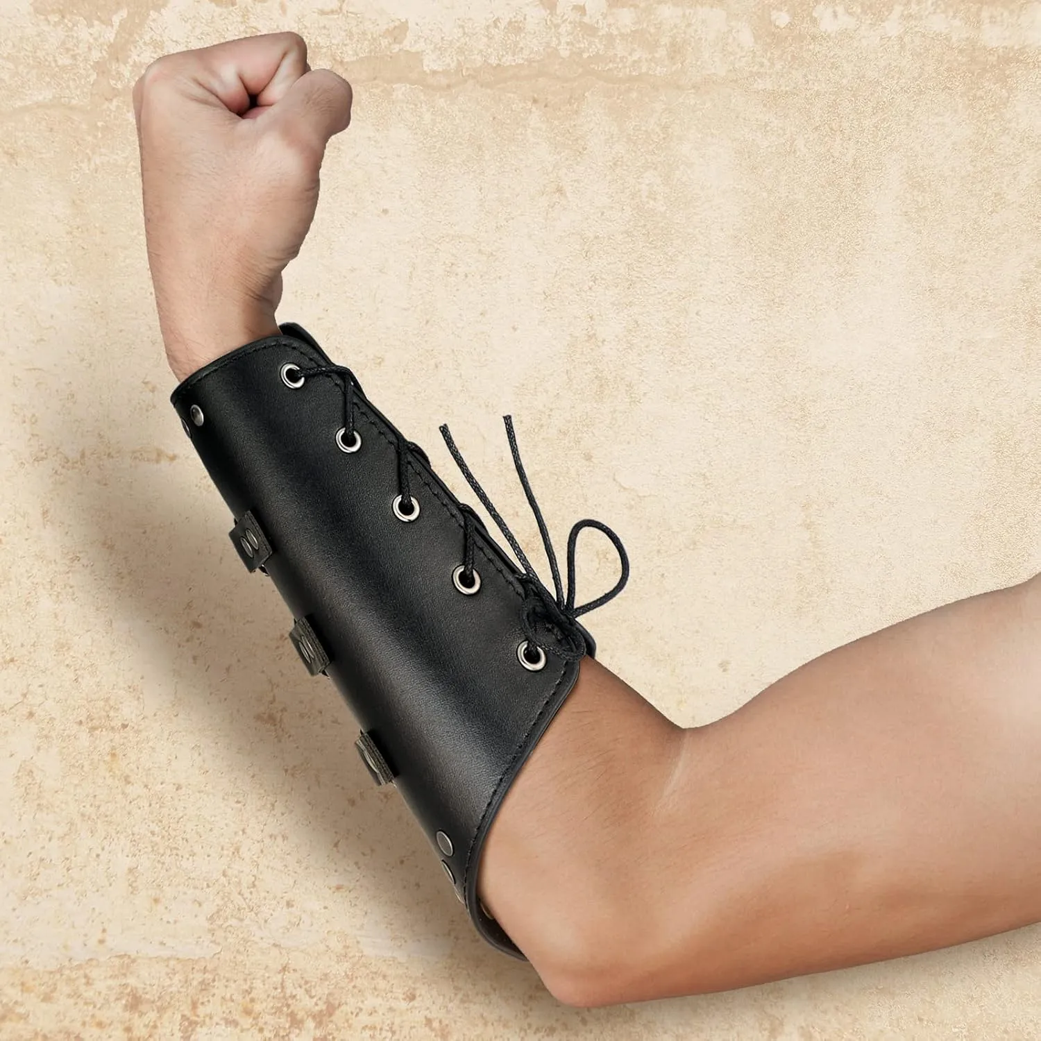 Patelai 1 Pair Faux Leather Arm Guards Arm Bracers Leather Gauntlet Medieval Viking Cosplay Accessories for Men Women