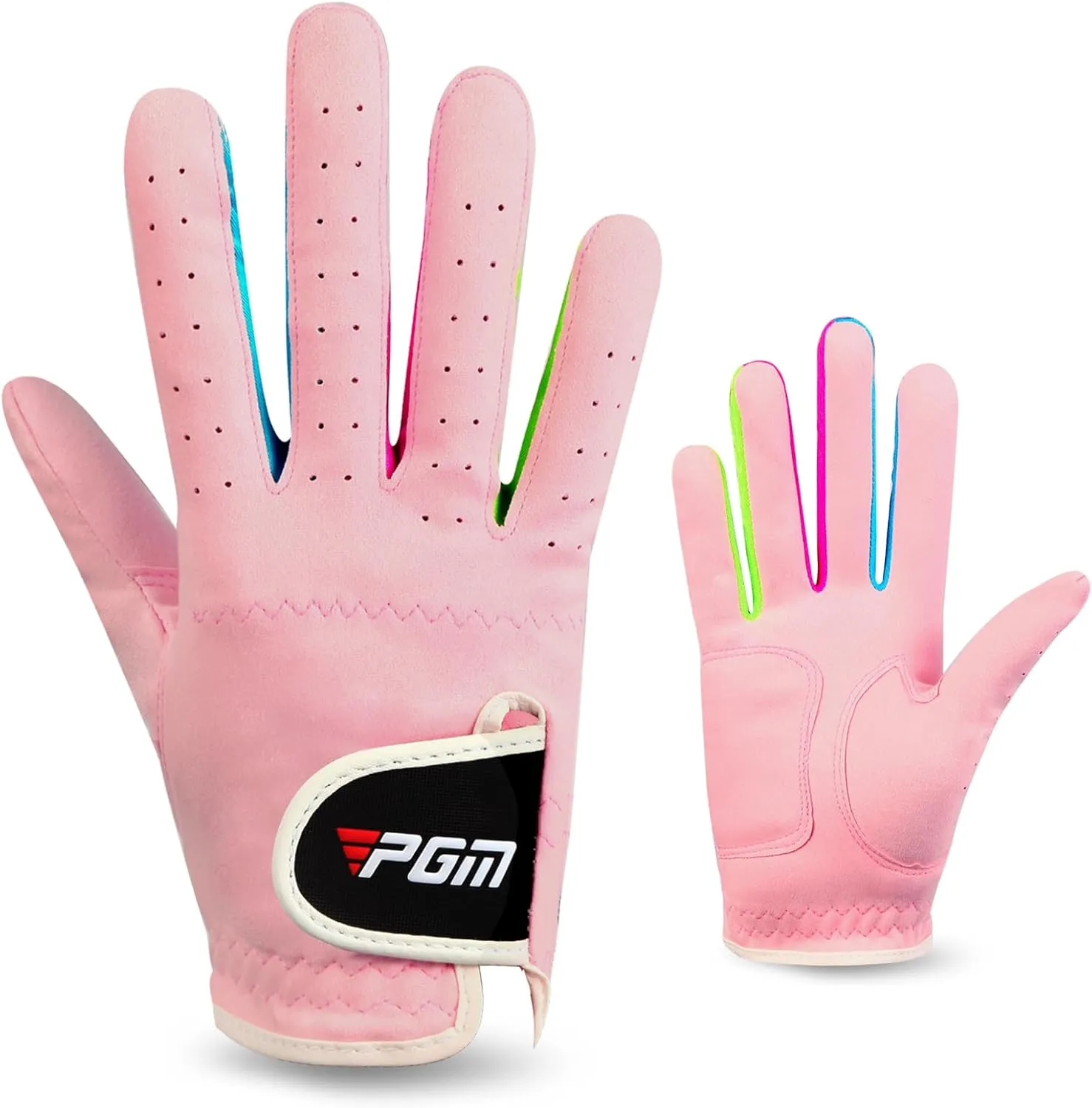 PGM Kids Youth Junior Toddler Boys Girls Golf Gloves Microfiber Synthetic Gloves for Left Hand Right Hand Golf Gloves Extra Value 1 Pair White Pink Age 3-12