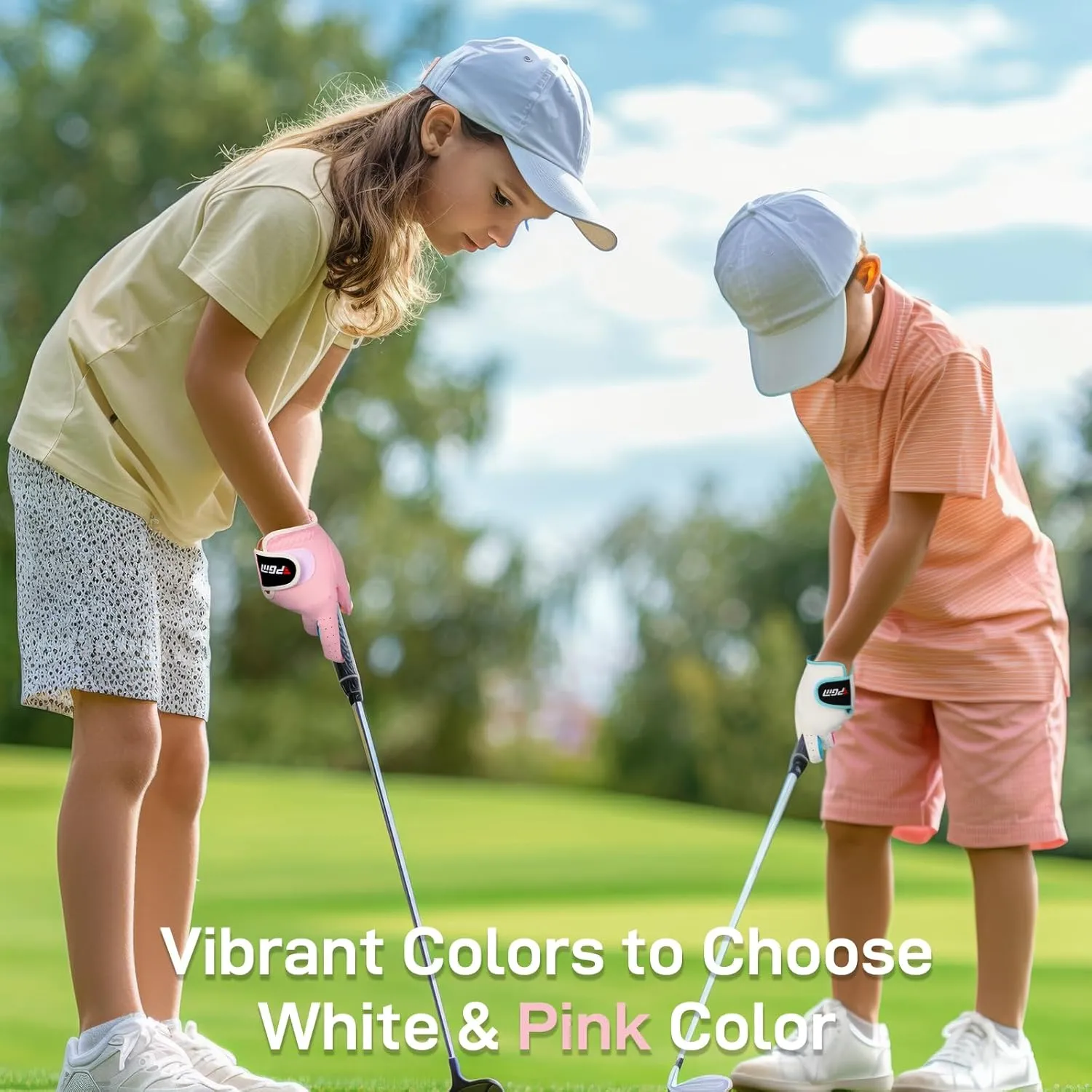 PGM Kids Youth Junior Toddler Boys Girls Golf Gloves Microfiber Synthetic Gloves for Left Hand Right Hand Golf Gloves Extra Value 1 Pair White Pink Age 3-12