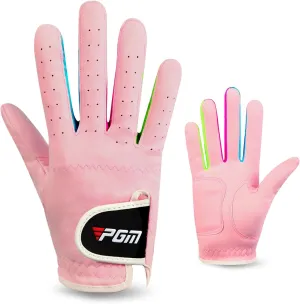 PGM Kids Youth Junior Toddler Boys Girls Golf Gloves Microfiber Synthetic Gloves for Left Hand Right Hand Golf Gloves Extra Value 1 Pair White Pink Age 3-12