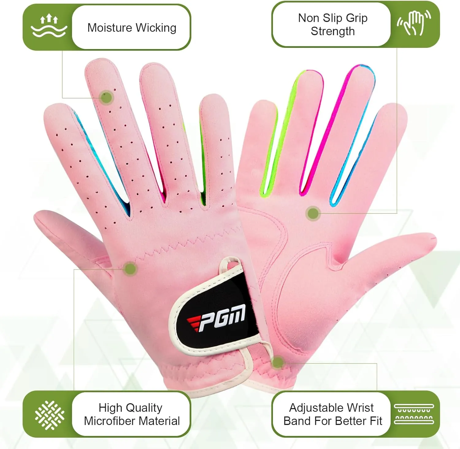 PGM Kids Youth Junior Toddler Boys Girls Golf Gloves Microfiber Synthetic Gloves for Left Hand Right Hand Golf Gloves Extra Value 1 Pair White Pink Age 3-12