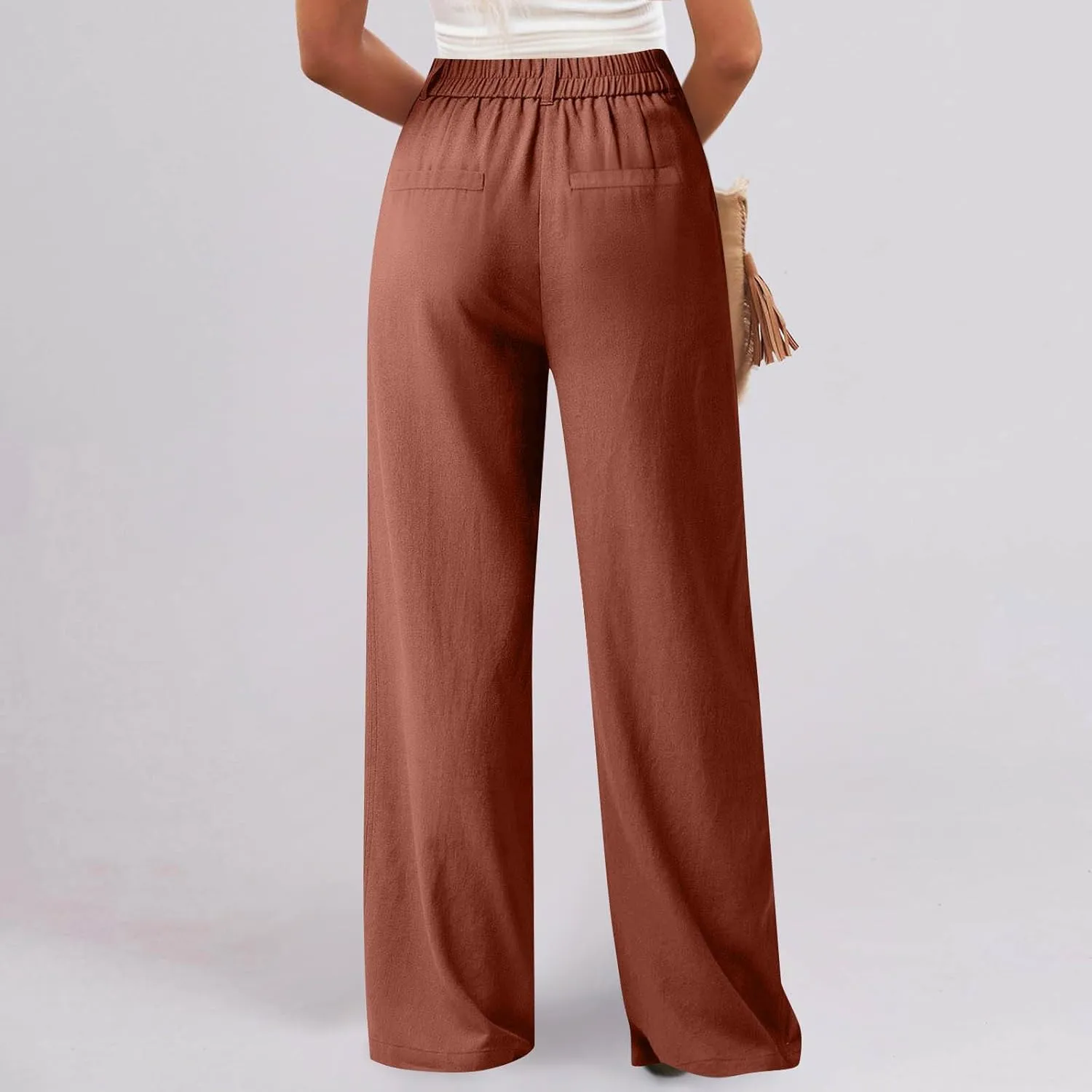 Sinzelimin Womens Suit Pants Fashion Solid Color Button Zip Closure Stretch Comfy Dressy Casual Trouser Office Work Sweatpant
