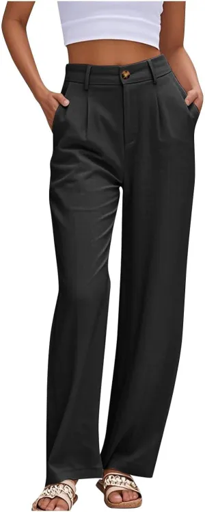 Sinzelimin Womens Suit Pants Fashion Solid Color Button Zip Closure Stretch Comfy Dressy Casual Trouser Office Work Sweatpant