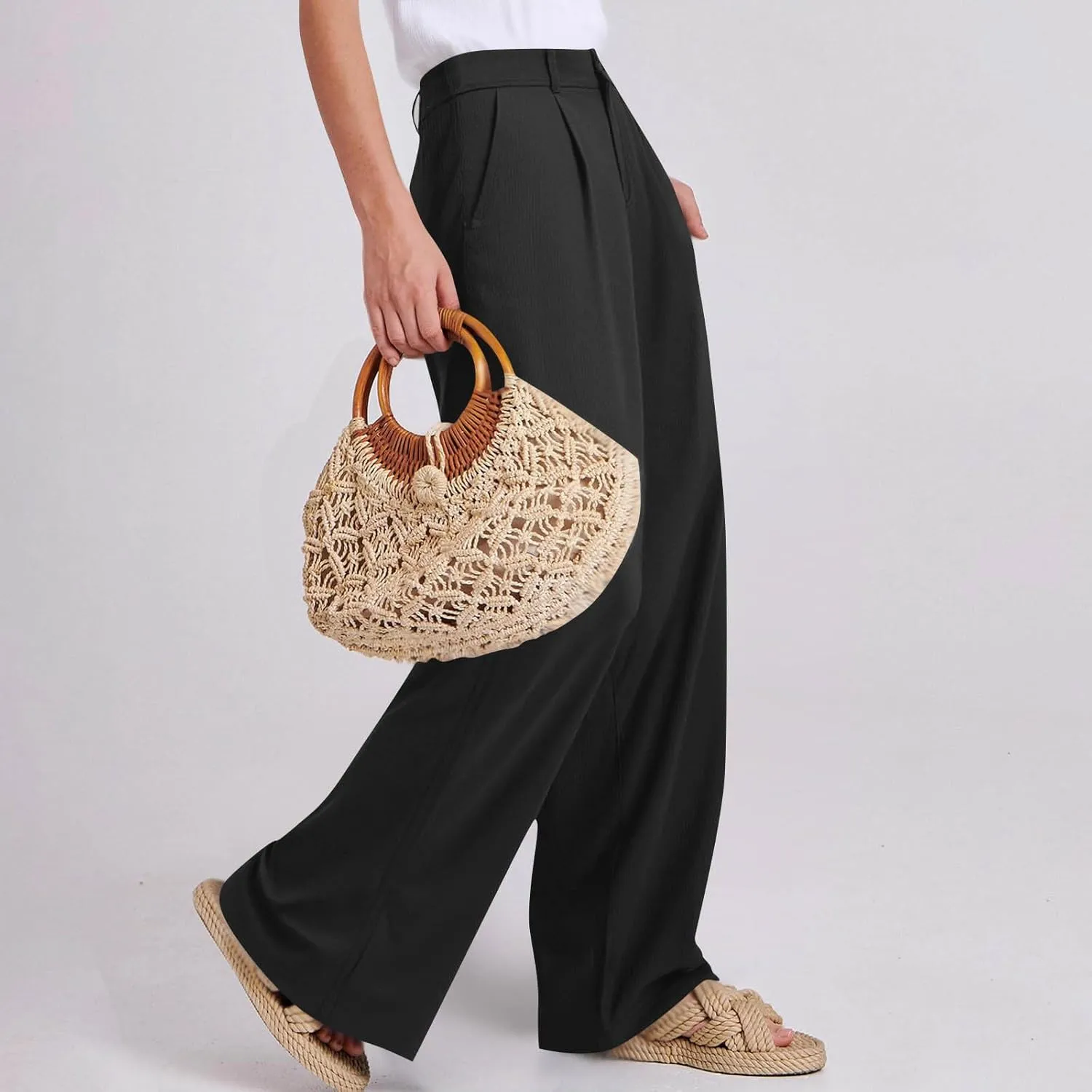 Sinzelimin Womens Suit Pants Fashion Solid Color Button Zip Closure Stretch Comfy Dressy Casual Trouser Office Work Sweatpant