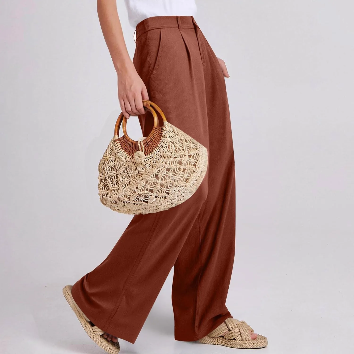 Sinzelimin Womens Suit Pants Fashion Solid Color Button Zip Closure Stretch Comfy Dressy Casual Trouser Office Work Sweatpant
