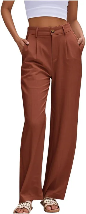 Sinzelimin Womens Suit Pants Fashion Solid Color Button Zip Closure Stretch Comfy Dressy Casual Trouser Office Work Sweatpant