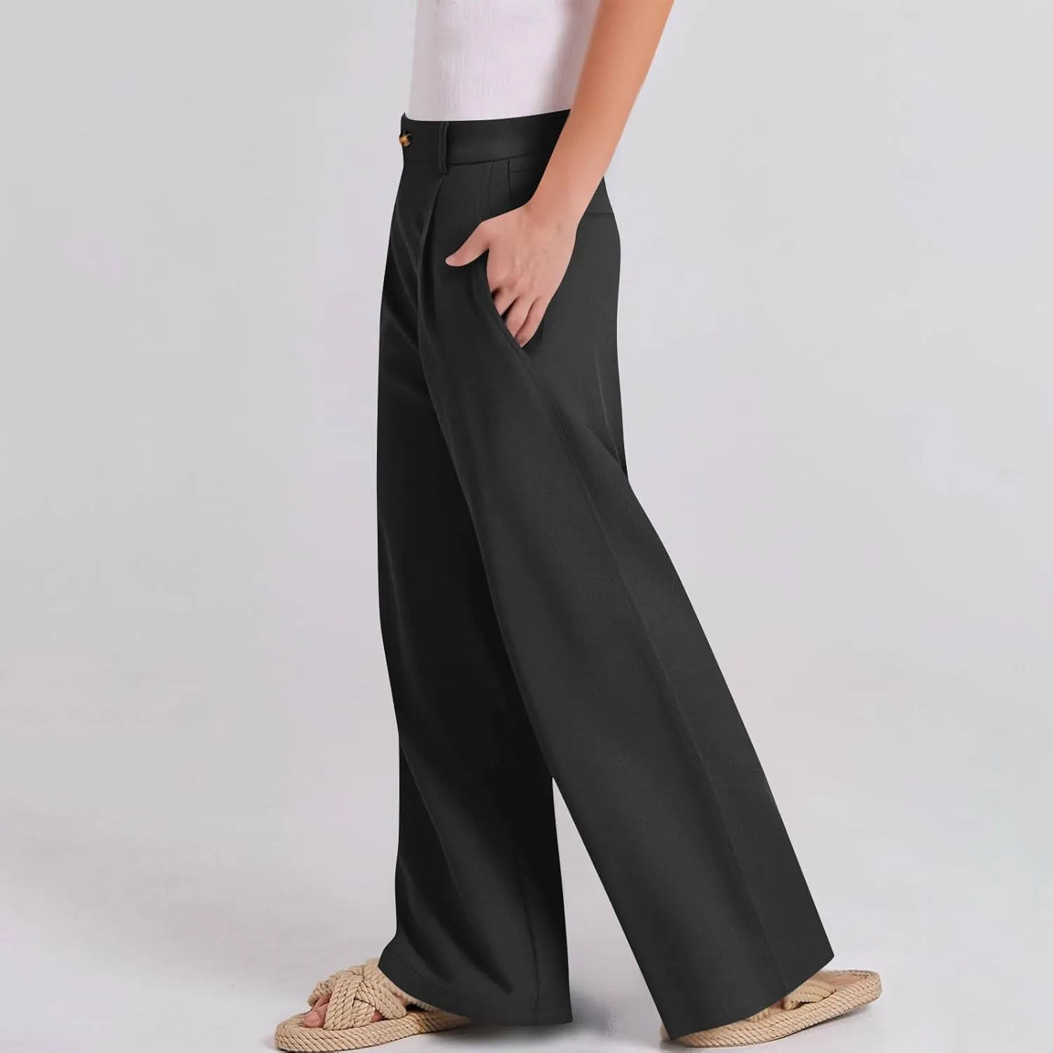 Sinzelimin Womens Suit Pants Fashion Solid Color Button Zip Closure Stretch Comfy Dressy Casual Trouser Office Work Sweatpant