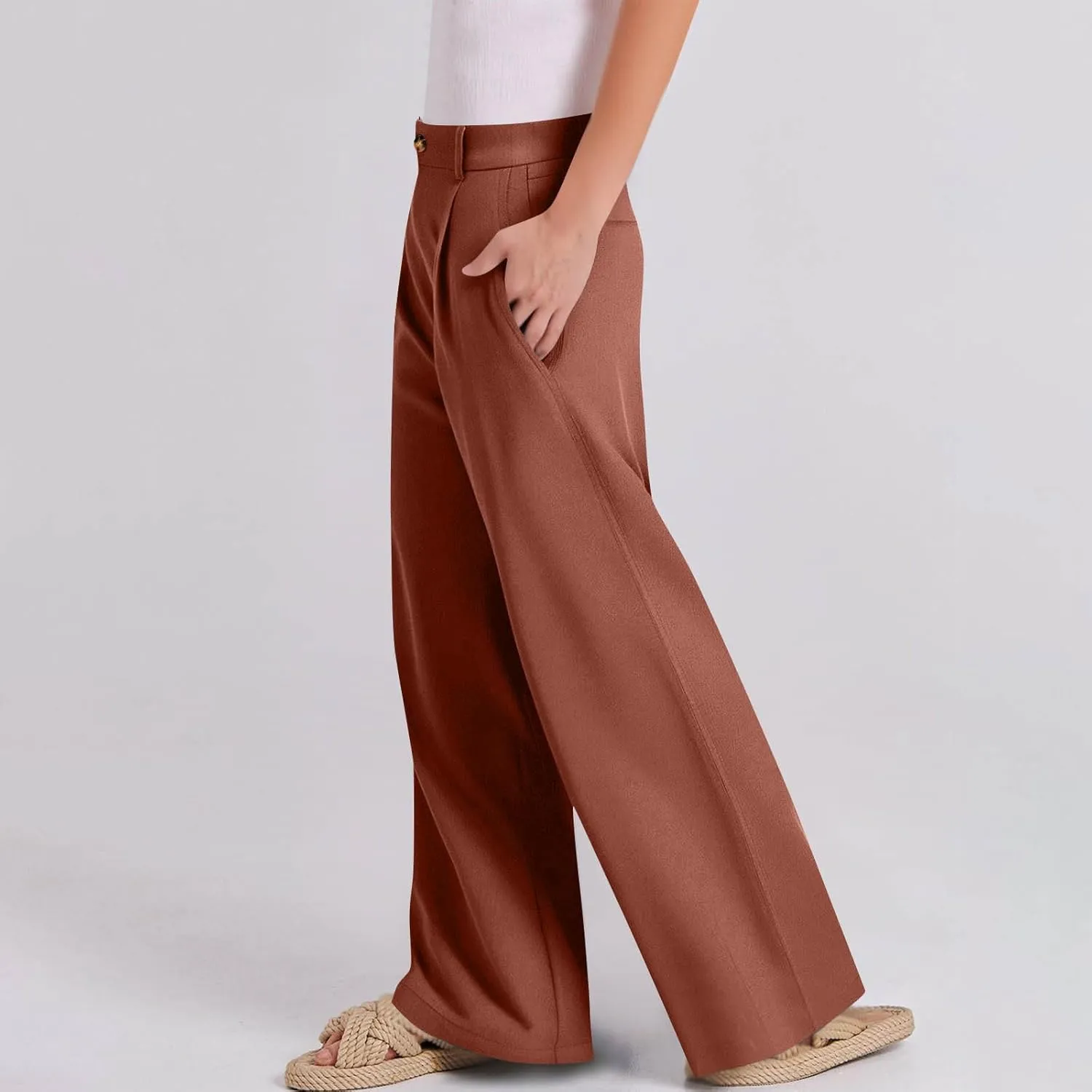 Sinzelimin Womens Suit Pants Fashion Solid Color Button Zip Closure Stretch Comfy Dressy Casual Trouser Office Work Sweatpant