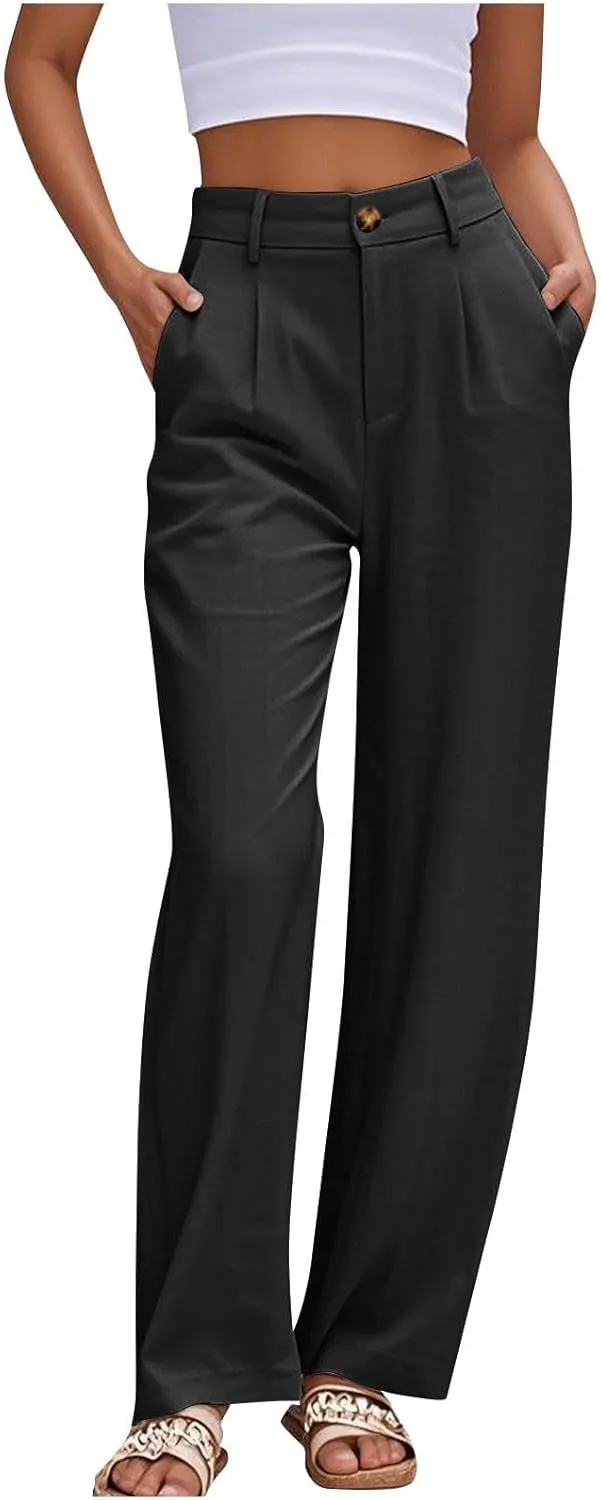 Sinzelimin Womens Suit Pants Fashion Solid Color Button Zip Closure Stretch Comfy Dressy Casual Trouser Office Work Sweatpant