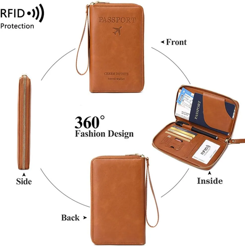 Summer Simple Plain Passport Cases Back To School, Charm Infinite Travel Wallet, Multi-functional Zipper Travel Card Holder, RFID Blocking Card Holder (Blue)