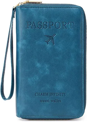 Summer Simple Plain Passport Cases Back To School, Charm Infinite Travel Wallet, Multi-functional Zipper Travel Card Holder, RFID Blocking Card Holder (Blue)