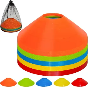 VOGRYE Disc Cones, 25/50/100 Pack, with Carry Bag, 5 Color, for Sports Training, Soccer, Football, Basketball, Coaching, Practice Equipment (50 Pack -5 Color)