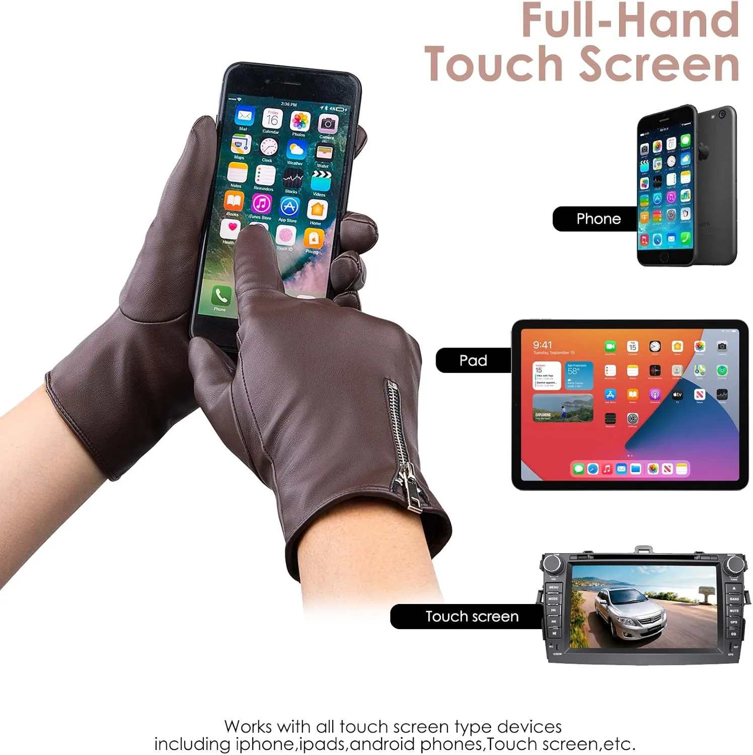 Winter Leather Gloves for Women, Touchscreen Texting Warm Driving Gloves