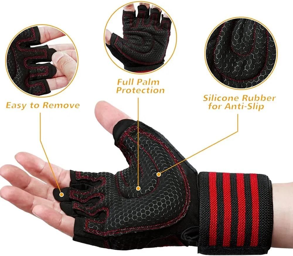 Workout Gloves for Men and Women, Breathable Weight Lifting Gloves with Wrist Wrap Support, Lightweight Gym Gloves with Excellent Grip, Full Palm Protection for Weightlifting Fitness Training Climbing