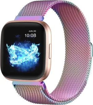 ZWGKKYGYH Compatible with Fitbit Versa/Versa Lite SE/Versa 2 Bands for Women Men, Stainless Steel Mesh Metal Band with Magnetic Lock Replacement for Fitbit Versa Smart Watch, Colorful Large